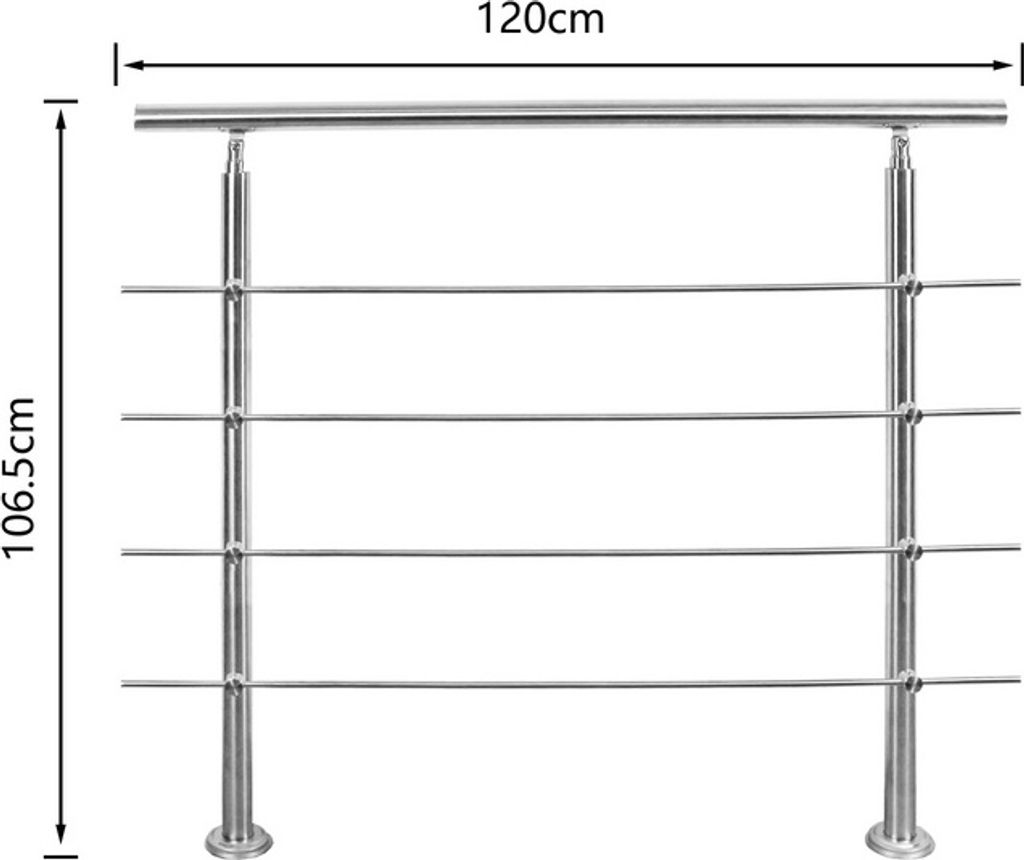 Jopassy Treppengeländer Geländer Edelstahl Handlauf Brüstung Treppe Ø42mm für Treppen Balkon Innen & Außen 120CM mit 4 Querstreben