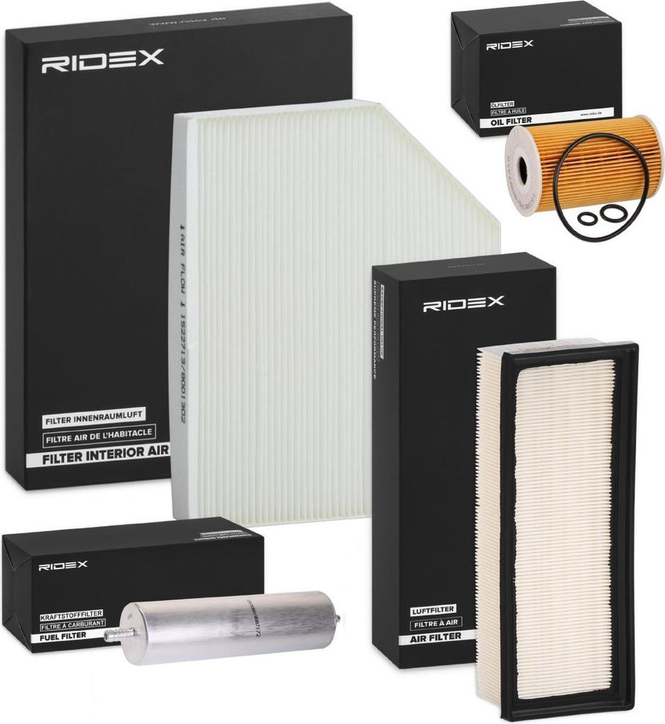 RIDEX Filterset Inspektionspaket Filtersatz für VW POLO (9N) TOURAN (1T3) Golf VI Variant (AJ5) passend für MERCEDES-BENZ CLK Cabriolet (A208) f...