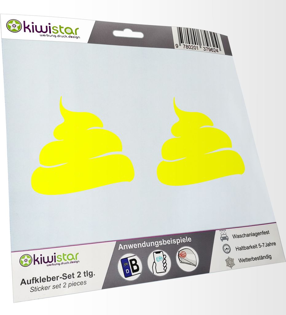 Kiwistar - 2x Kennzeichenaufkleber - neongelb - 21 mm Hundehaufen - KOT Aufkleber für Auto, Laptop, Fahrrad, LKW, Motorrad Mehrfarbig JDM Decal Ra...