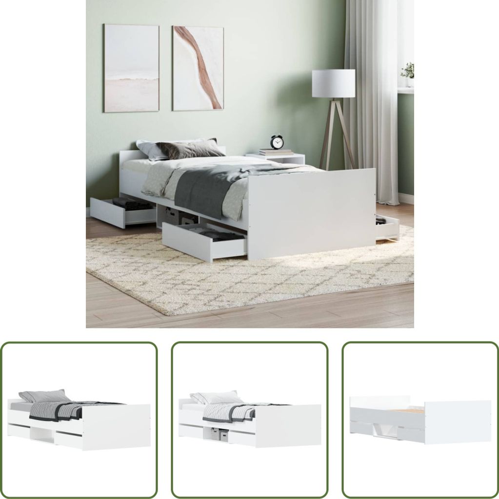 The Living Store Bettgestell mit Kopf- und Fußteil Weiß 100x200 cm