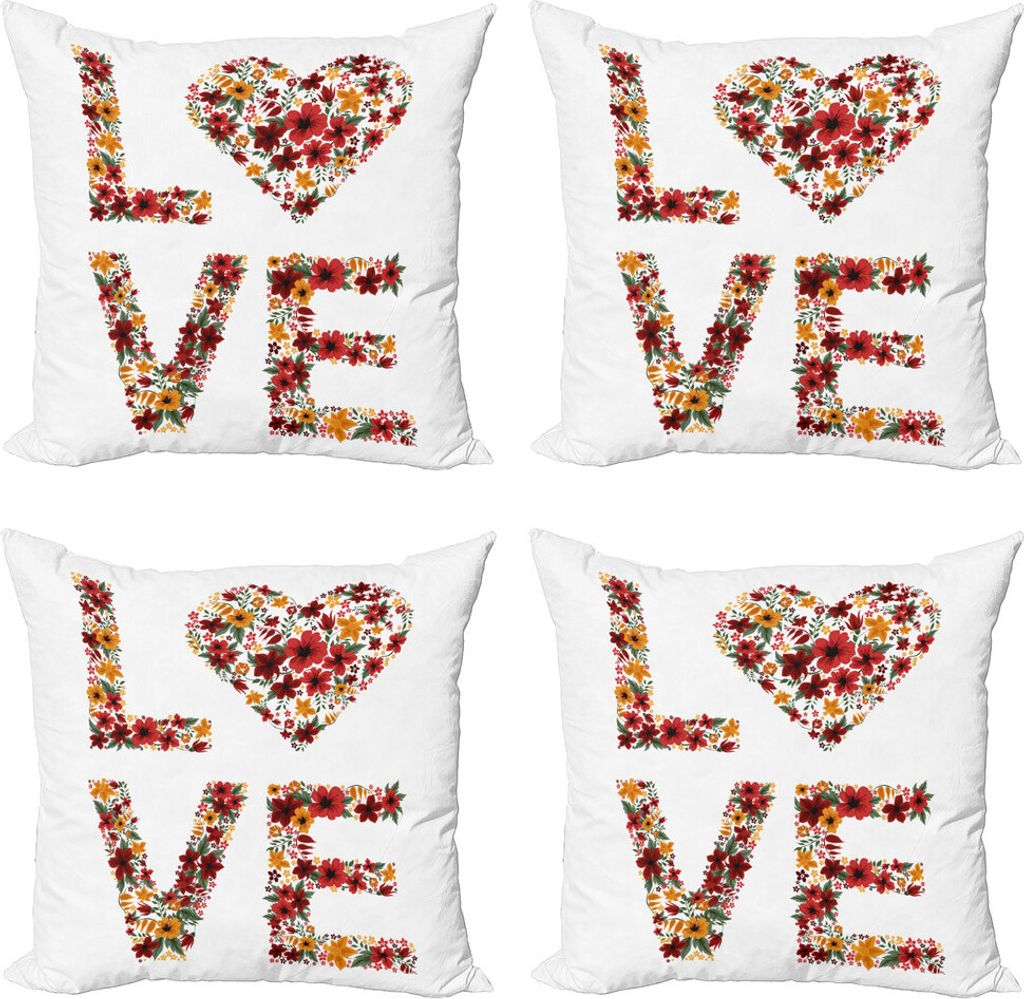 ABAKUHAUS Valentinstag Kissenbezug Set (4 Stück), Garten Fowers, Moderner Doppelseitiger Digitaldruck, 50 cm x 50 cm, Mehrfarbig
