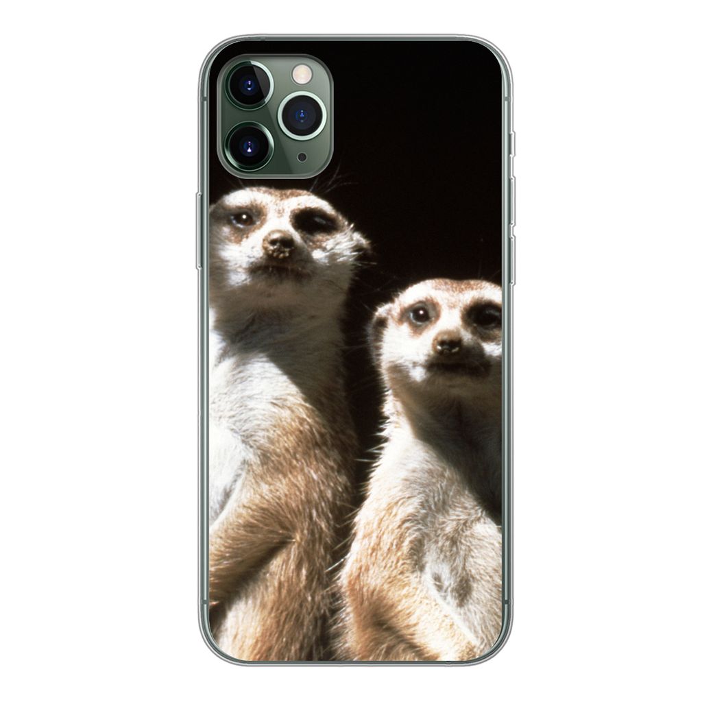 MuchoWow Handyhülle Schutzhülle Hülle für iPhone 11 Pro Max Schwarz - Erdmännchen - Tiere Silikon Softcase Handy Hülle - Schutz