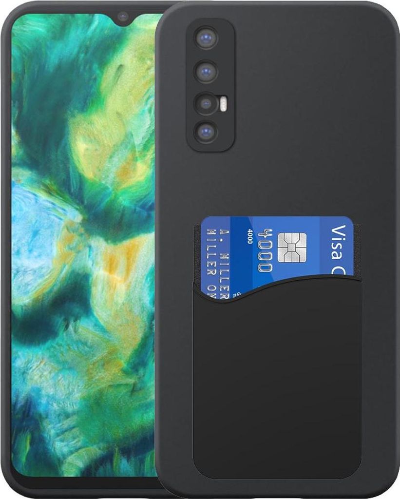 Geeignet für Oppo Find X2 Neo Phone Case mit Silikon Kartenhalter - Flexible Back Cover Case Silikon TPU mit Silikon Kartenschlitz - Schwarz - Sma...