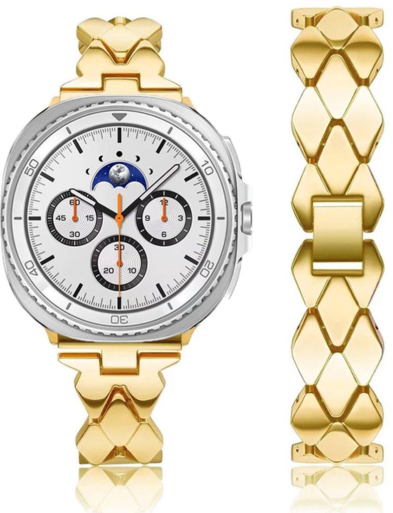 FFO2World dünnes Metallarmband mit Diamantmuster für Galaxy Watch 8 40/44 mm & 8 Classic 46 mm – Damen-Edelstahlarmband – Gold