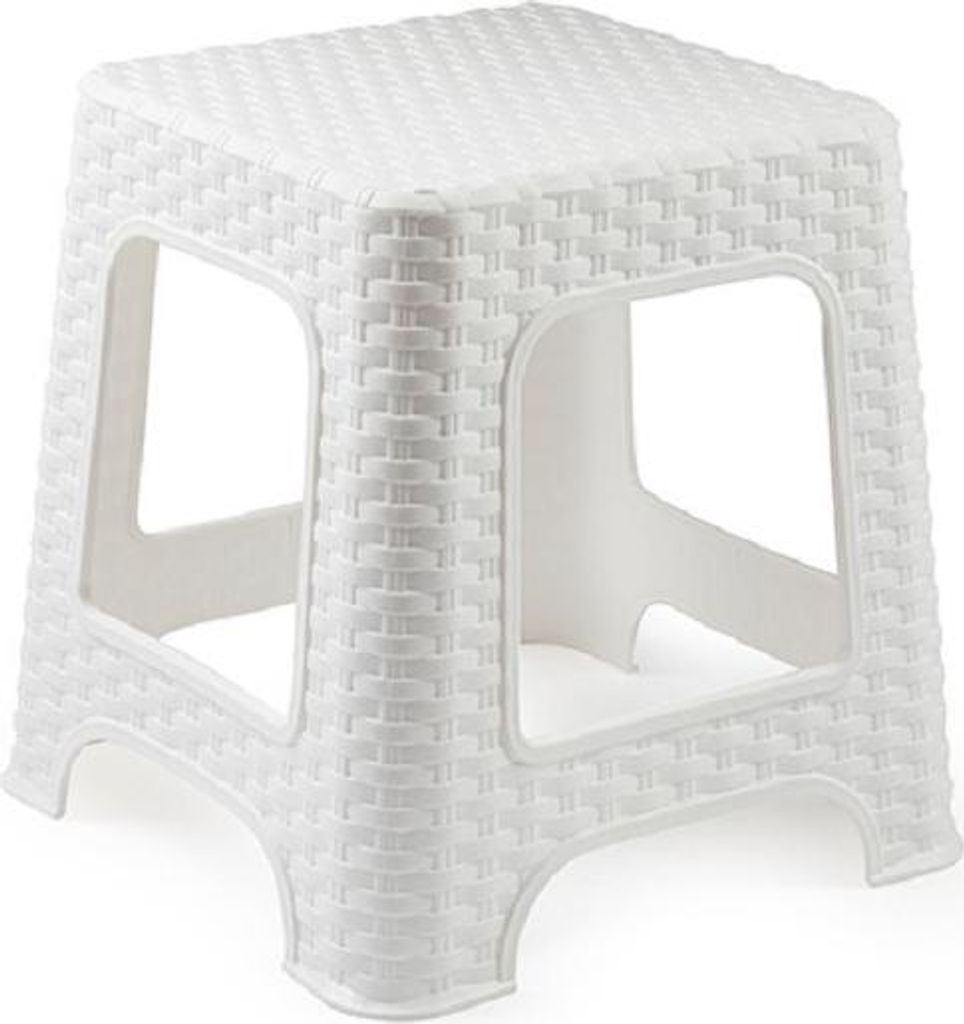 Plasicforte Tritt-/Hocker - weis - Rattan Kunststoff - 32 x 30 cm