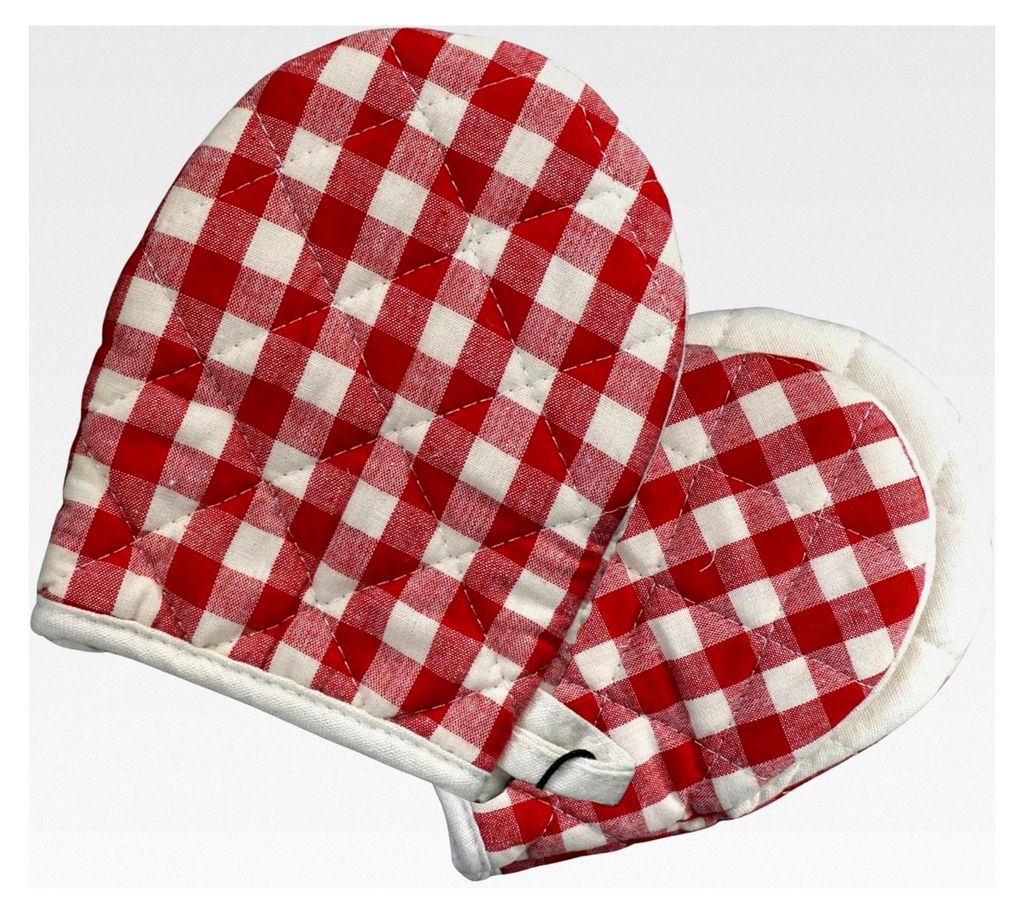 Hitzebeständige Ofenhandschuhe, Baumwoll-Topfhandschuhe Set zum Kochen und Backen, 2 waschbare Backofenhandschuhe (Kleinkariert Rot/Weiß)
