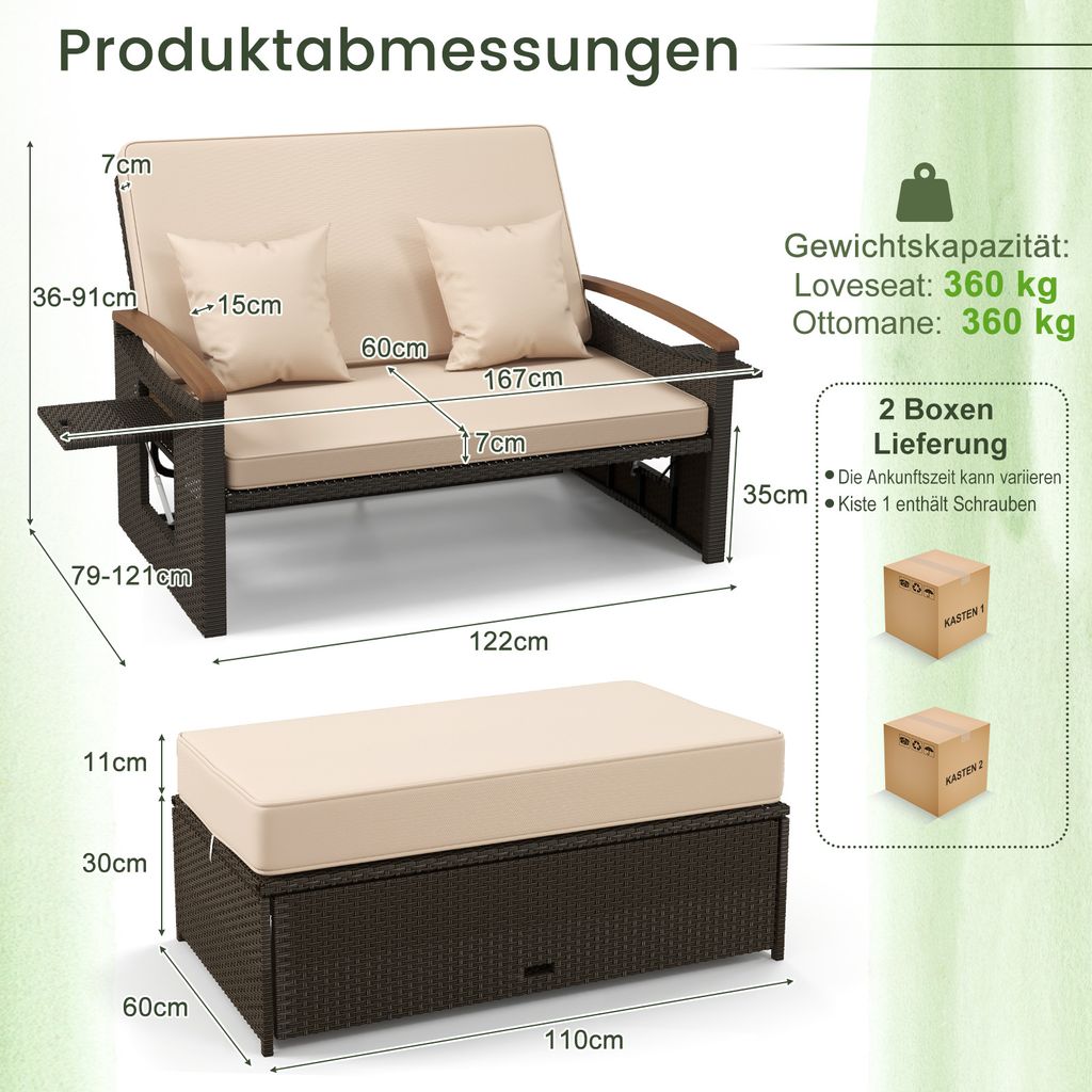 COSTWAY Zahradní lehátko 3v1 se čtyřstupňovým nastavitelným Obrázek produktu 3