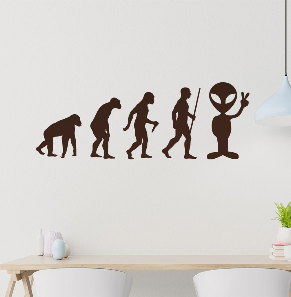 Alien Peace UFO Evolution Wandtattoo Wandaufkleber Wall Sticker - Dekoration, Küche, Wohnzimmer, Schlafzimmer, Badezimmer