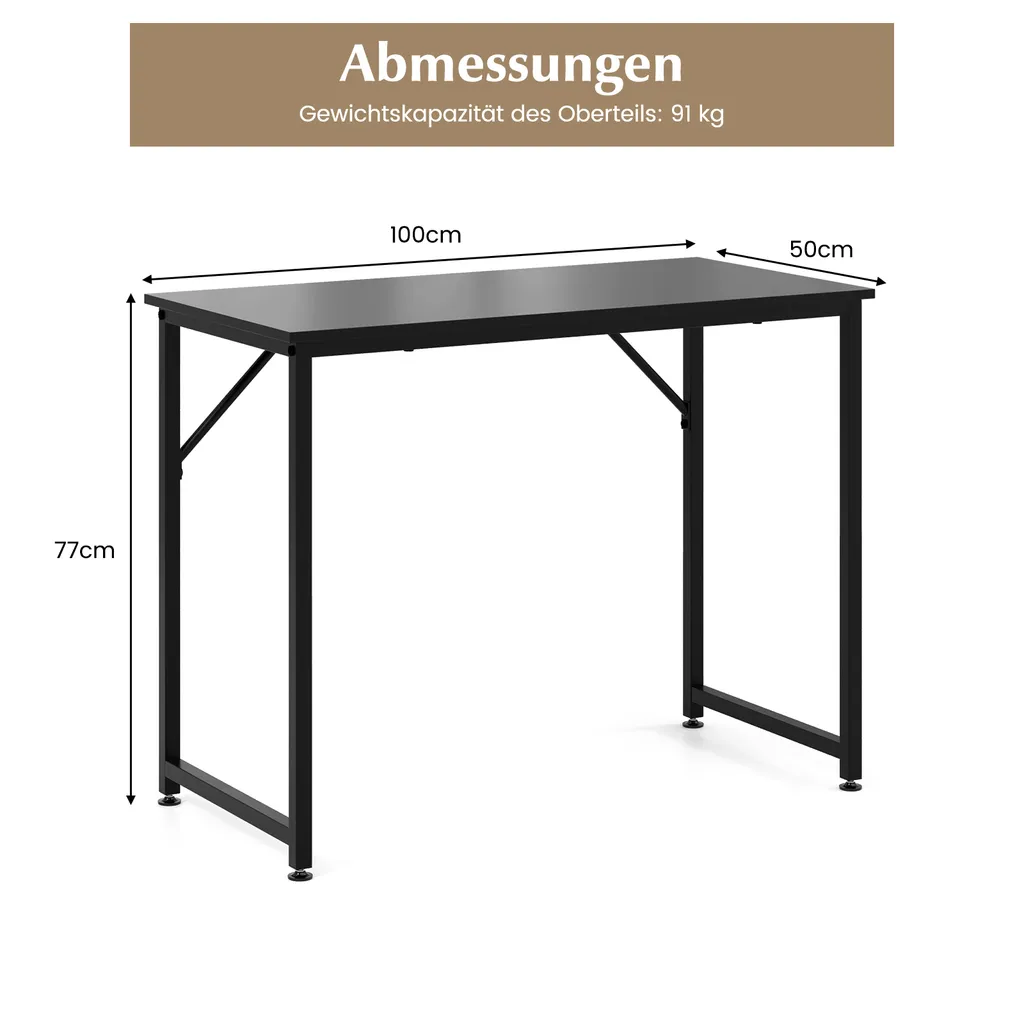 COSTWAY Table d'ordinateur compacte avec cadre robuste en métal Noir - 2