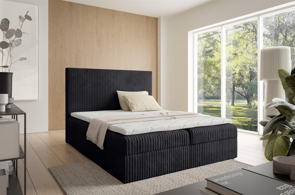 Boxspringbett Schlafzimmerbett ARNAU 140x200cm Stoff Tilia Schwarz