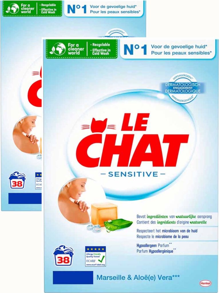 Lessive en poudre Le Chat Sensitive - Marseille & Aloe Vera Image du produit 