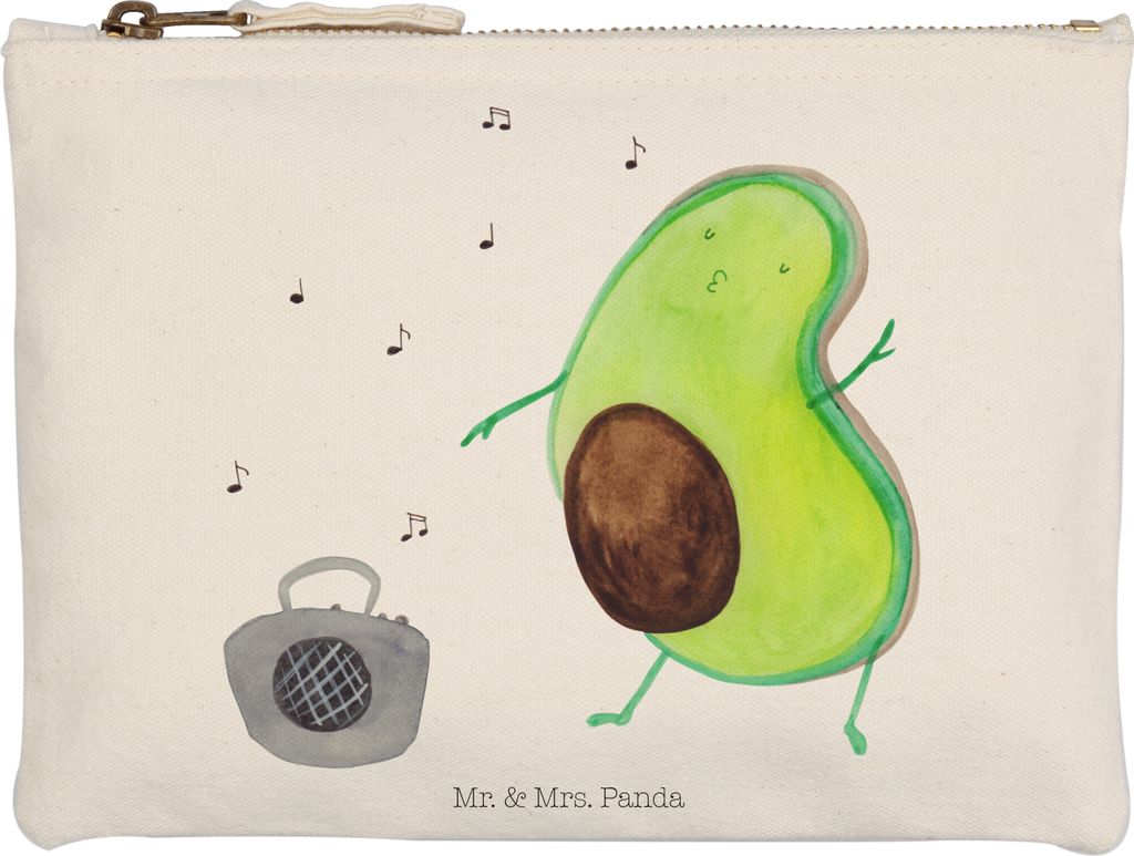 Mr. & Mrs. Panda Mäppchen Avocado Tanzen Größe M - Weiß - Geschenk, kosmetiktäschchen, Fröhlich, Kulturbeutel, Gesund, Singen, Federtasche, P...