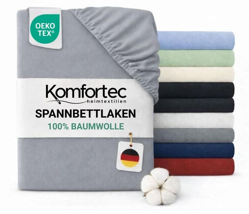 Komfortec Jersey Drap-housse 200x200 cm, 100% coton, Gris Image du produit 