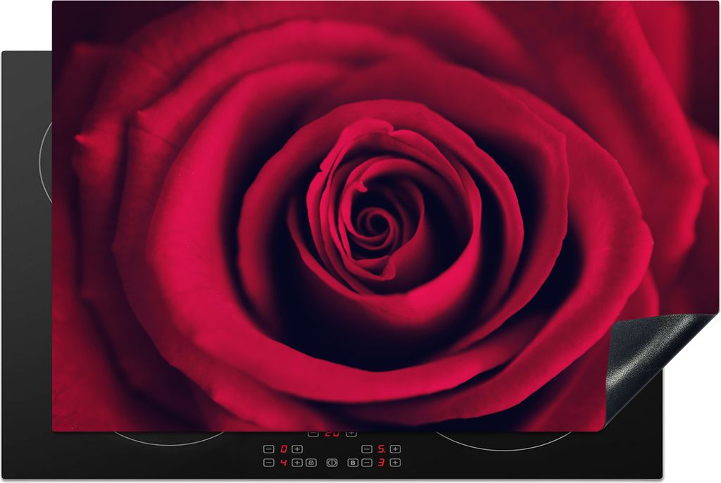 KitchenYeah Herdabdeckplatte Rosen - Rot - Blumen , 81x52cm, Küche Deko, Glaskeramikfeld Herdabdeckung, Abdeckplatte fùr Kochfeld