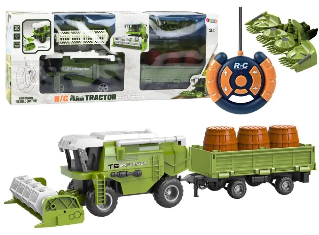 Moissonneuse-batteuse RC avec remorque - Tracteur agricole vert 1/24