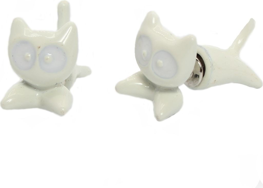 3D Katzen Ohrstecker Ohrringe in der Farbe Weiß