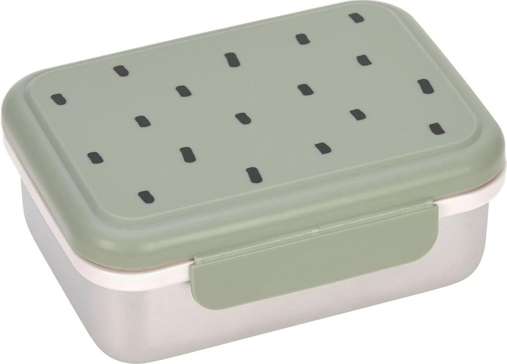 Kinderbrotdose aus rostfreiem Stahl Lunchbox Frühstücksdose nachhaltig Kindergarten Schule Happy Prints Light Olive - LÄSSIG