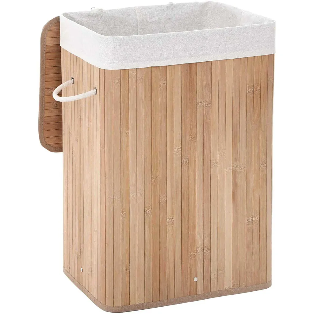 Panier à linge pliable en bambou - Rangement linge sale avec doublure