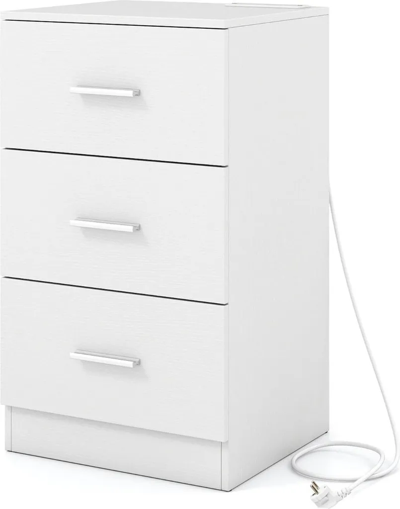 Meuble de Chevet Connecté Blanc 3 Tiroirs pour une Chambre Moderne