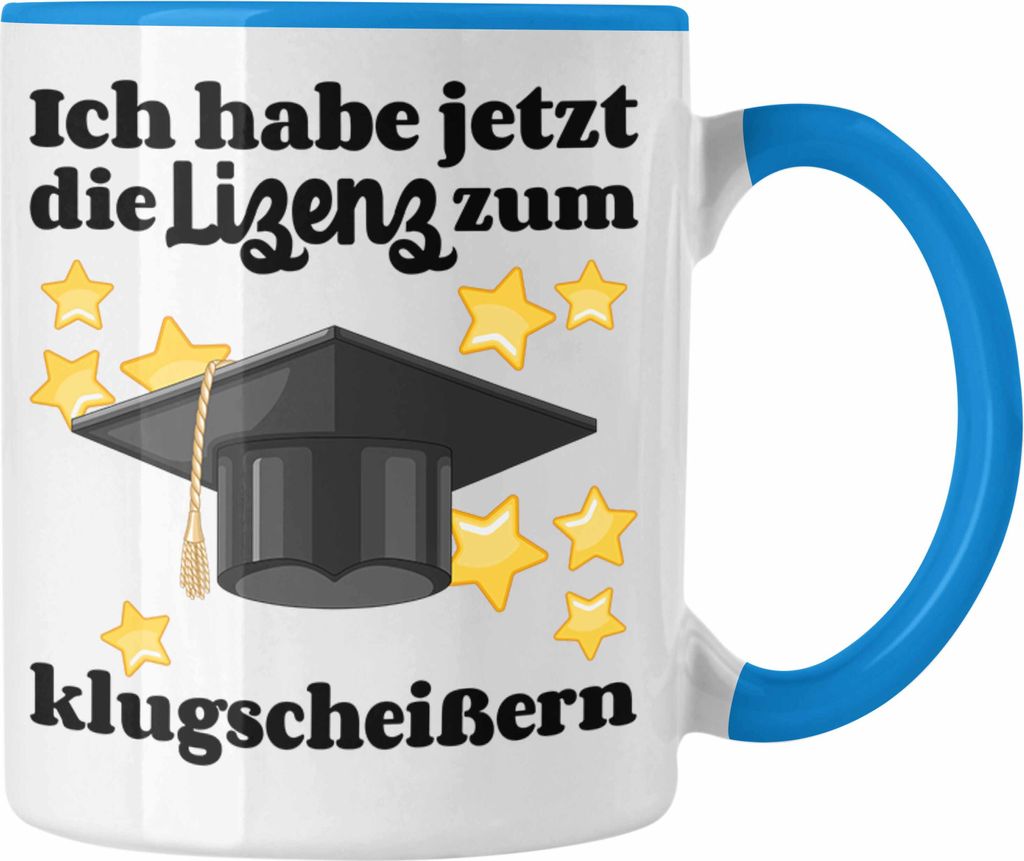 Trendation - Bachelor Geschenk Abschluss Tasse Spruch Master Abitur Abi Graduation Bestanden Prüfung (Blau)