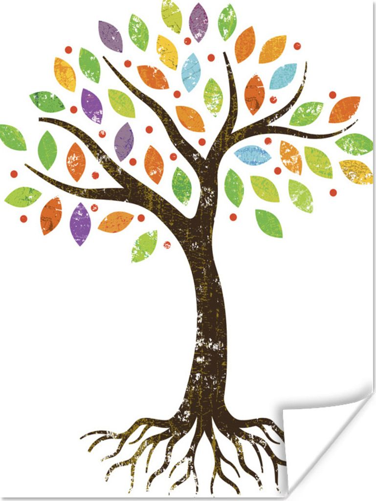MuchoWow Poster Ein kleiner bunter Baum illustriert 120x160 cm - Wandbilder