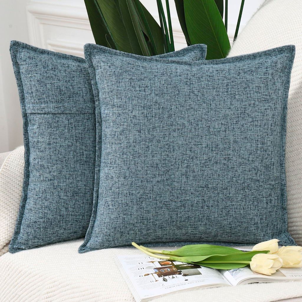 Set mit 2 Kissenbezügen aus Polyester-Leinen-Mischgewebe, weiche Dekokissenbezüge für Sofa und Schlafzimmer, gemischtes Blau, quadratisch 50 x 5...