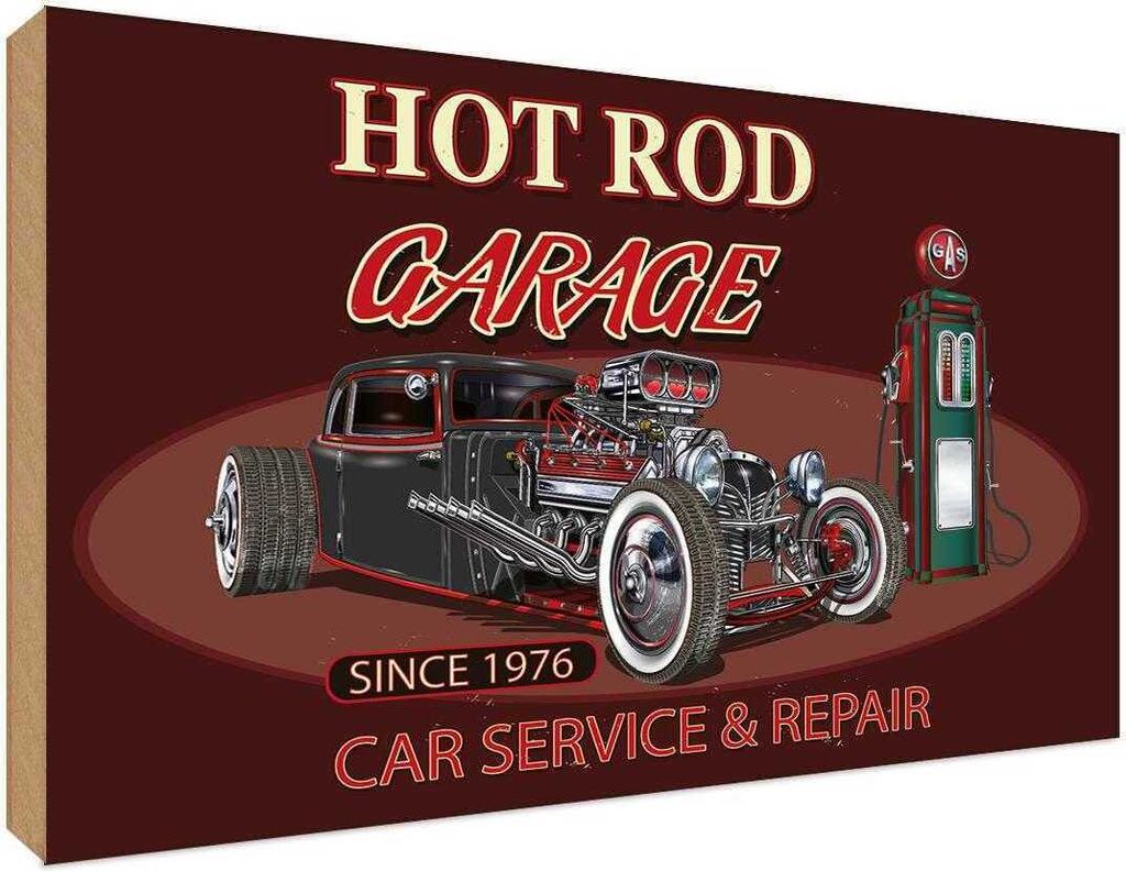 vianmo Holzschild 30x40 cm hot rod Garage car service Produktbild 