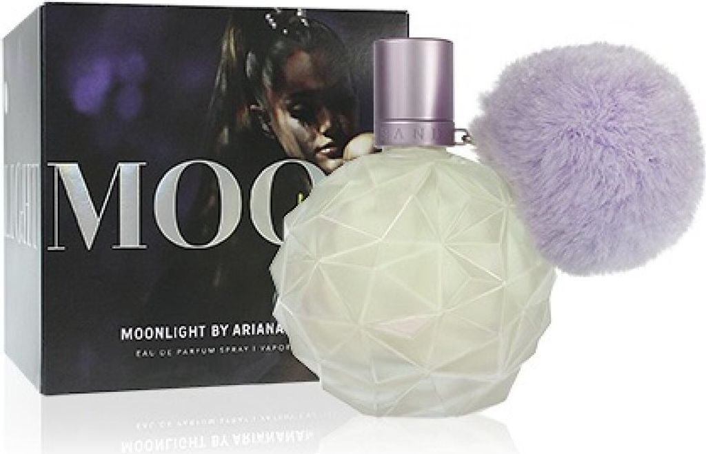 A box and bottle of Ariana Grande Moonlight Eau de Parfum spray.