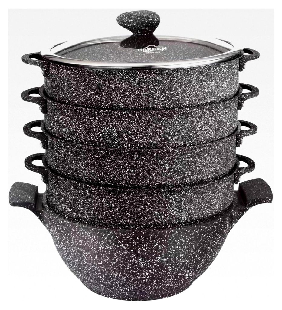 2in1 Black Kazan und Dampfkocher mit Granit Keramikbeschichtung, 6 Liter, 28 cm Durchmesser, Keramik Design, Schwarz