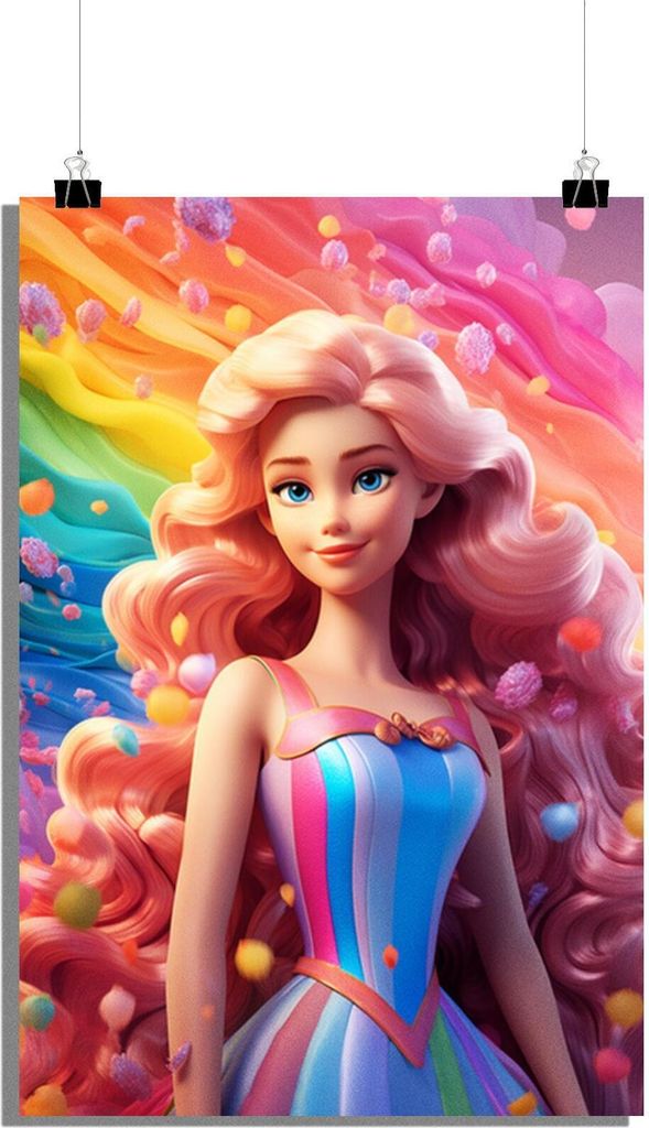 Barbie Poster - Prinzessin Poster - Kinderzimmer Poster - Buntes Poster - 51x71cm - Perfekt zum Einrahmen
