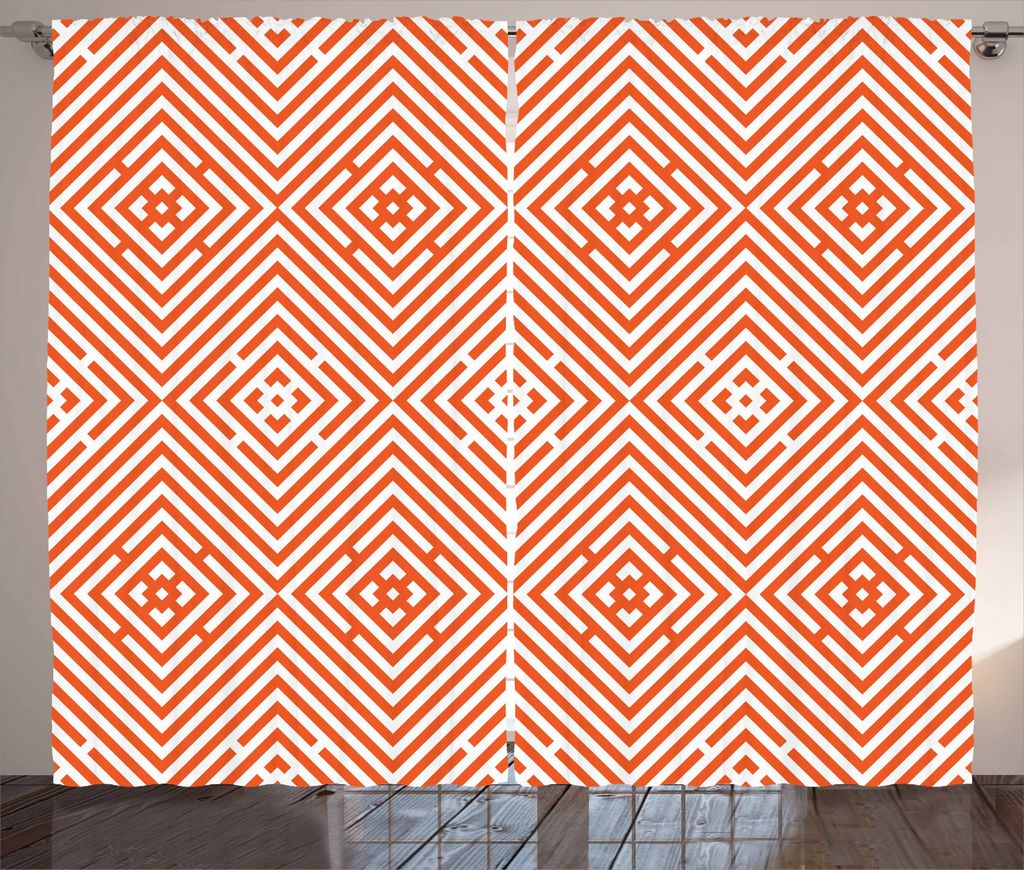 ABAKUHAUS Burnt orange Rustikaler Vorhang, Bullseye-Raute, Wohnzimmer Universalband Gardinen mit Schlaufen und Haken, 280 x 225 cm, Dunkelorange un...