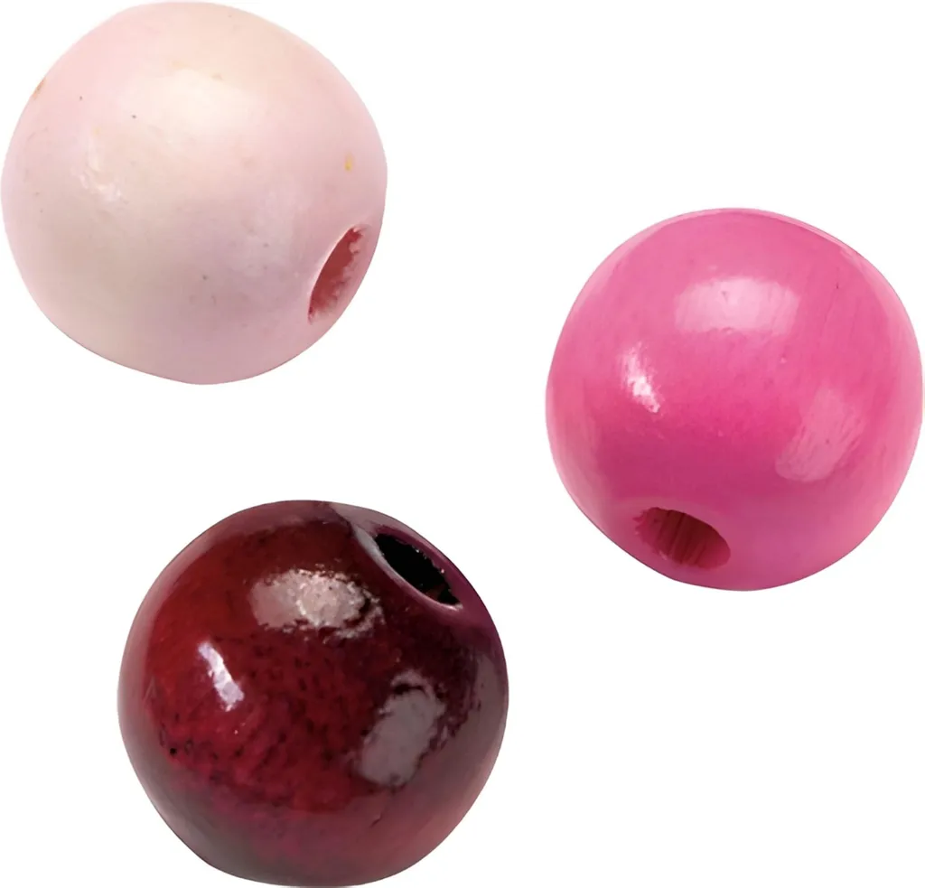 Perles en bois naturel Ø 15 mm mélange de couleurs rose et violette