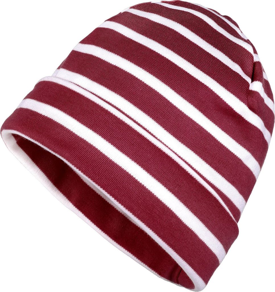 modAS Mütze Maritime Rollmütze Uni für Kinder und Erwachsene – Ringelmütze Baumwollmütze mit Streifen in Vino-Weiß bis 55 cm Kopfumfang