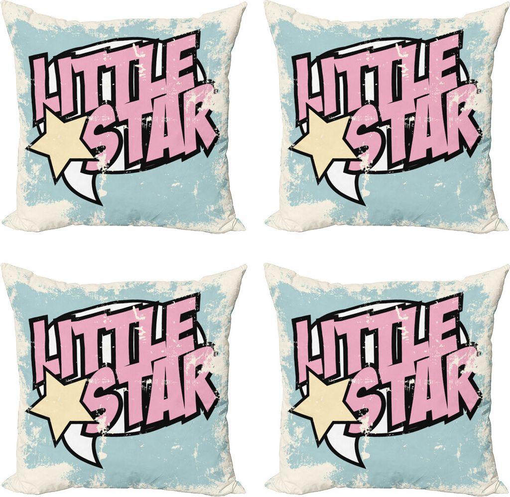 ABAKUHAUS Popstar-Party Kissenbezug Set (4 Stück), Grunge Retro Stern, Moderner Doppelseitiger Digitaldruck, 45 cm x 45 cm, Hellrosa Blassblau