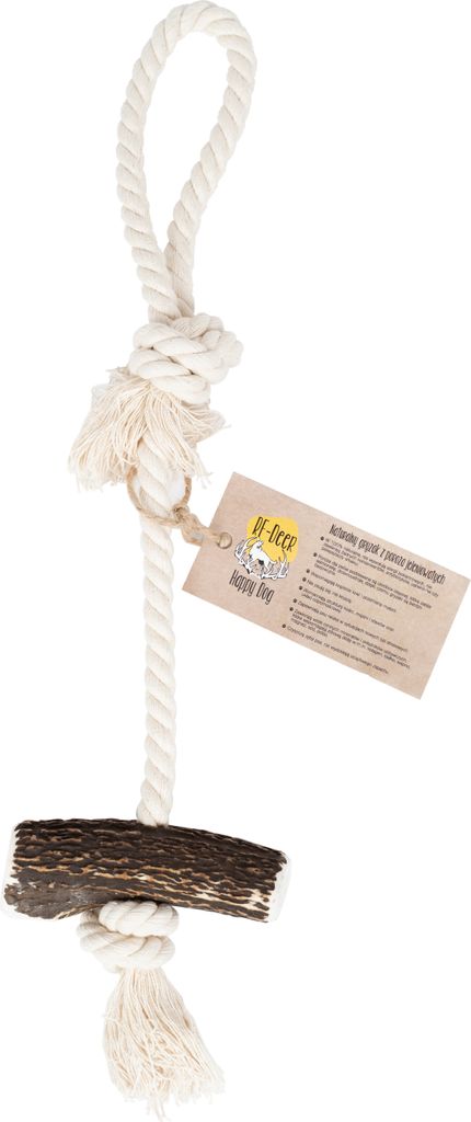 RF - DEER XL Hard Kauseil für Hunde mit Hirschgeweih & Baumwolle 55-60cm Spielzeug Kauartikel Natürlicher sicherer Beißring Langlebiges