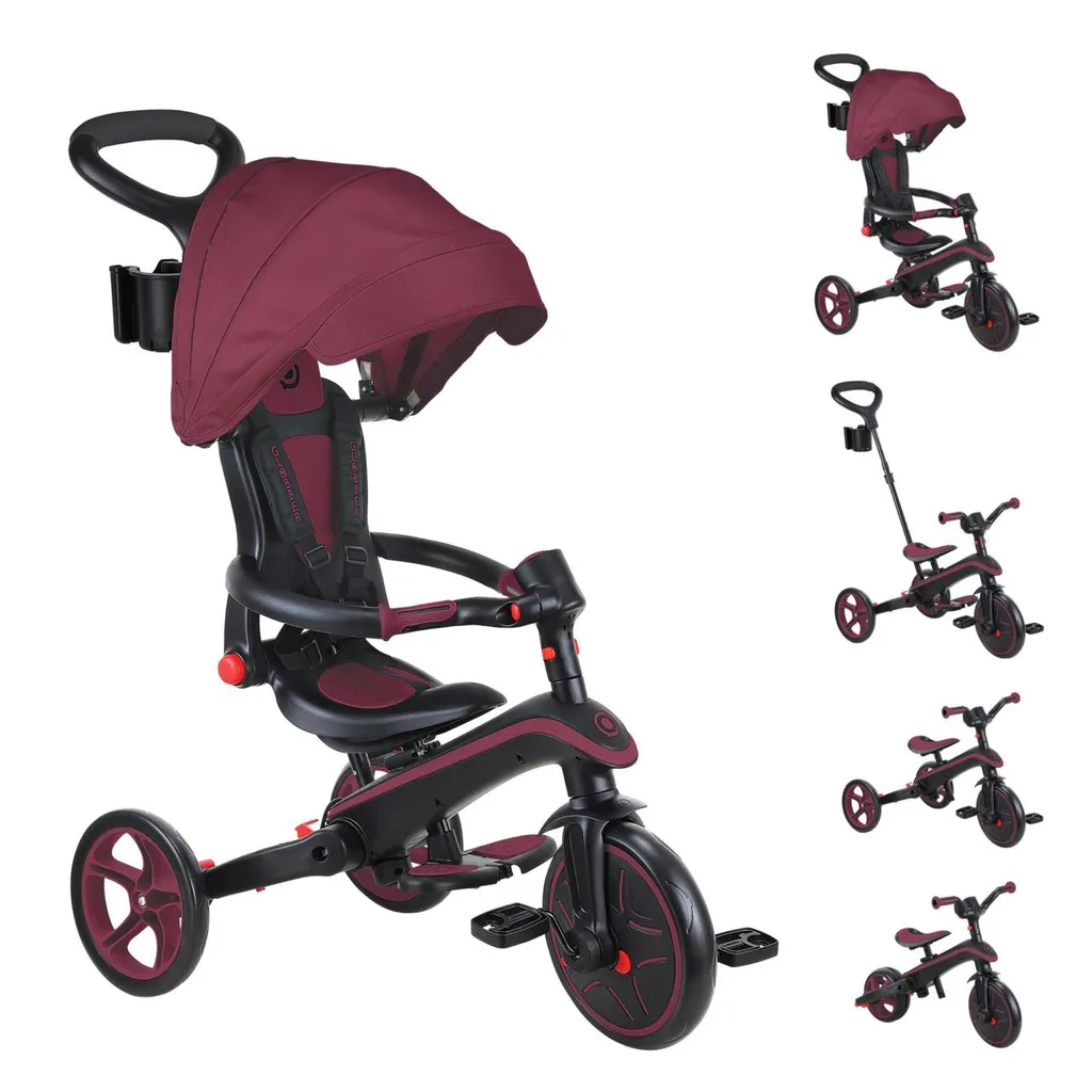 Globber Explorer Trike Pliant 4in1 tricycle évolutif rouge bordeaux