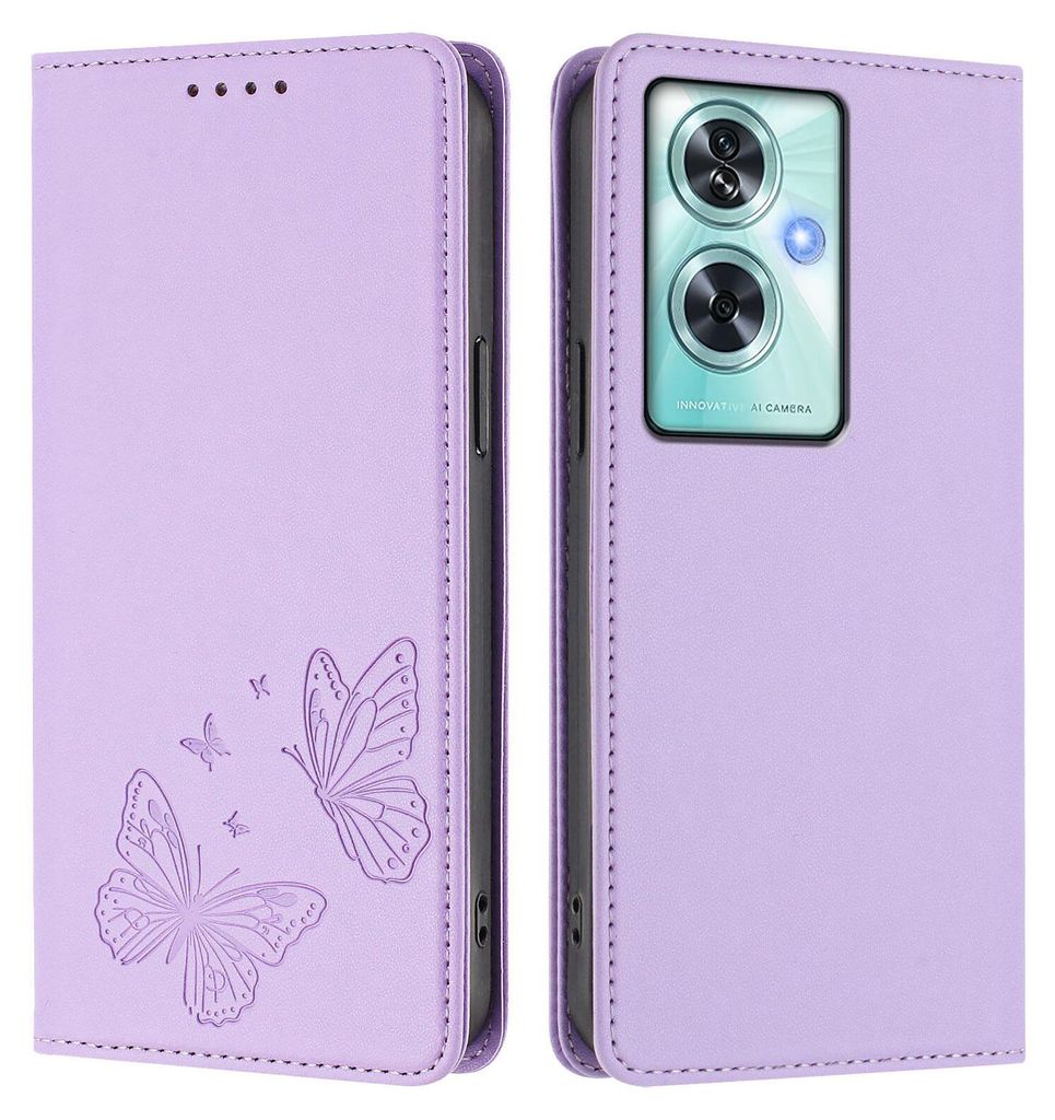 Lederhülle für OnePlus Nord N30 SE, Schmetterling Prägung Leder Brieftasche Schutzhülle mit Ständer Violett