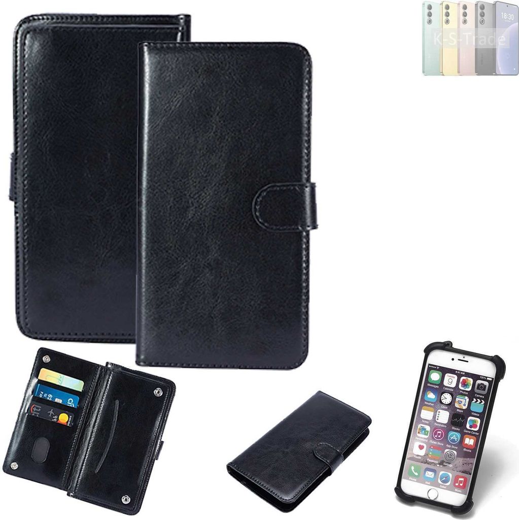 K-S-Trade 360° Hülle kompatibel mit Meizu 21 schwarz Kunstleder Case BookCase WalletCase Kunstlederederhülle Handyhülle, Rundumschutz Bumper (1x)