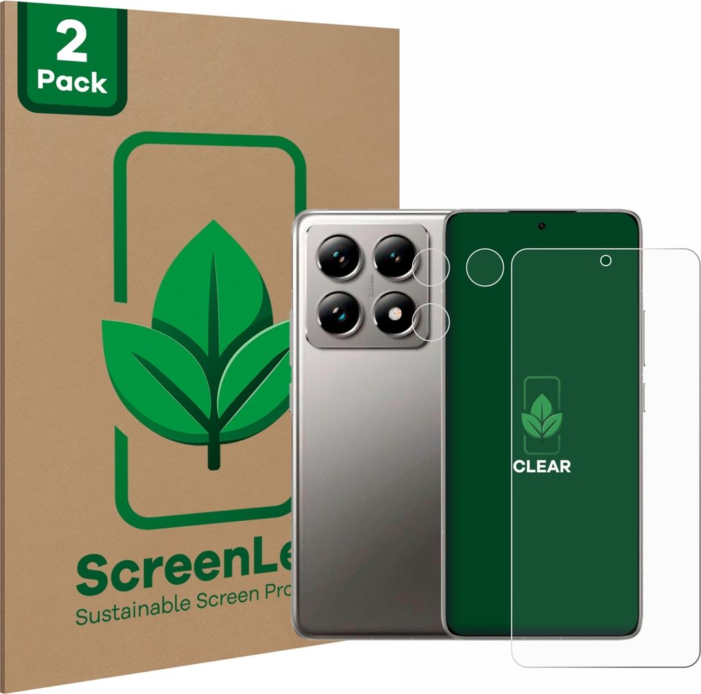 2x ScreenLeaf Schutzfolie für Xiaomi 14T (Display+Kamera) nachhaltiger Displayschutz Display Schutz Folie Klar Transparent