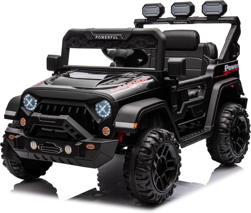 Kinder Elektroauto 12V 7AH, 2,4G-Fernbedienung, LED, Bluetooth, Sicherheitsgurte, 1–8 Jahre (Schwarz)
