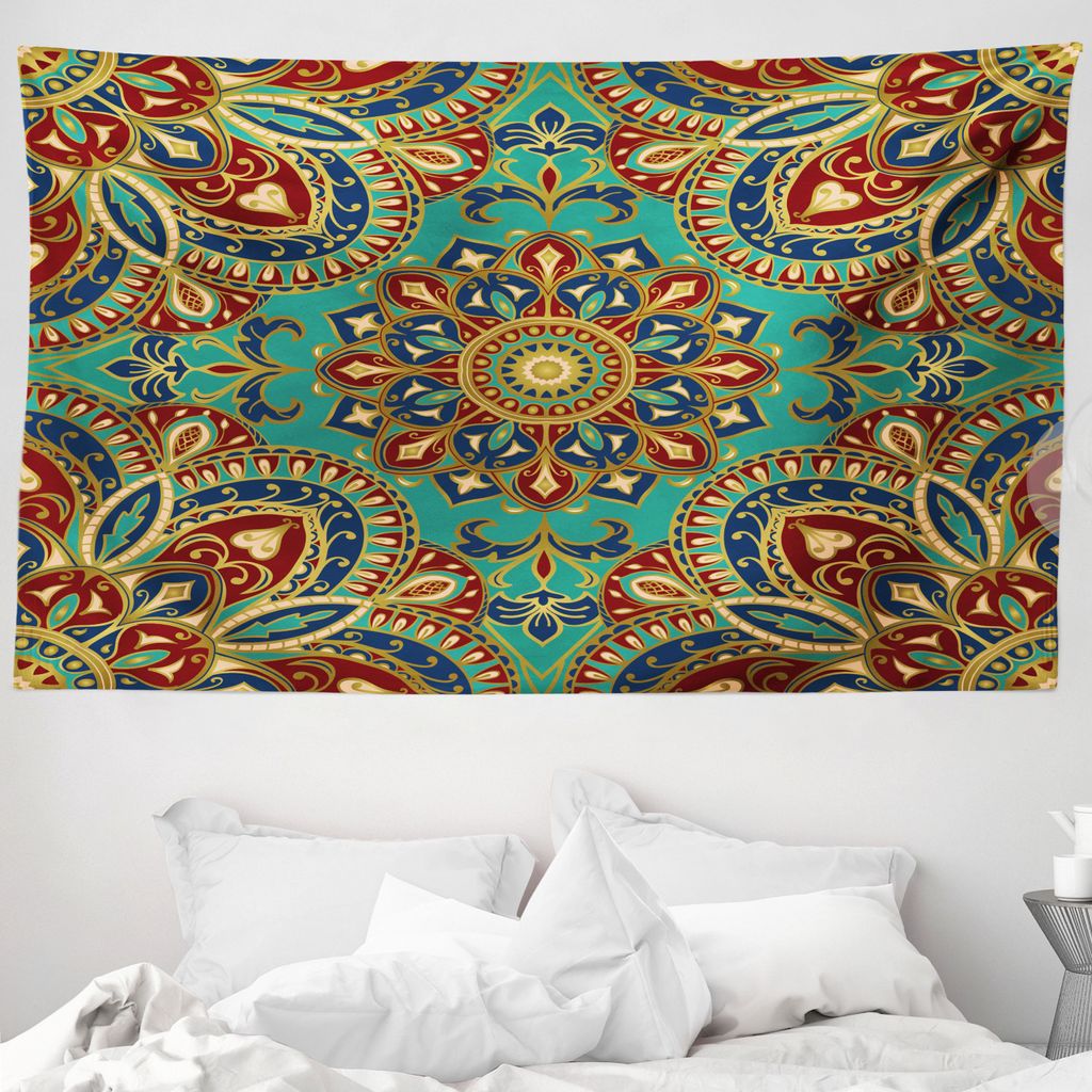 ABAKUHAUS Mandala Wandteppich, orientalisch aus Weiches Mikrofaser Stoff Waschbar ohne Verblassen Digitaldruck, 230 x 140 cm, Teal Indigo Rubin