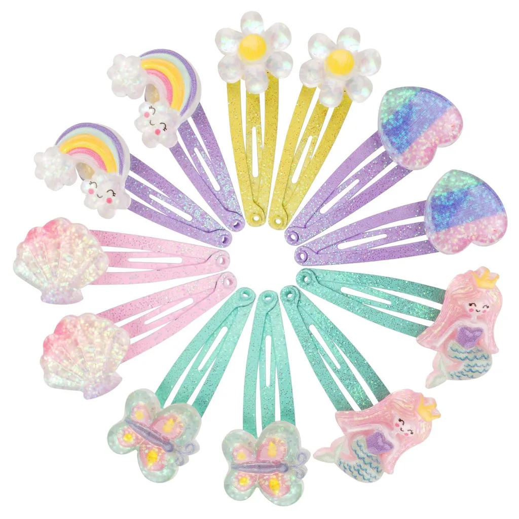 Lot de 12 Barrettes Sirène pour Fille avec Papillon et Fleur Pailletée