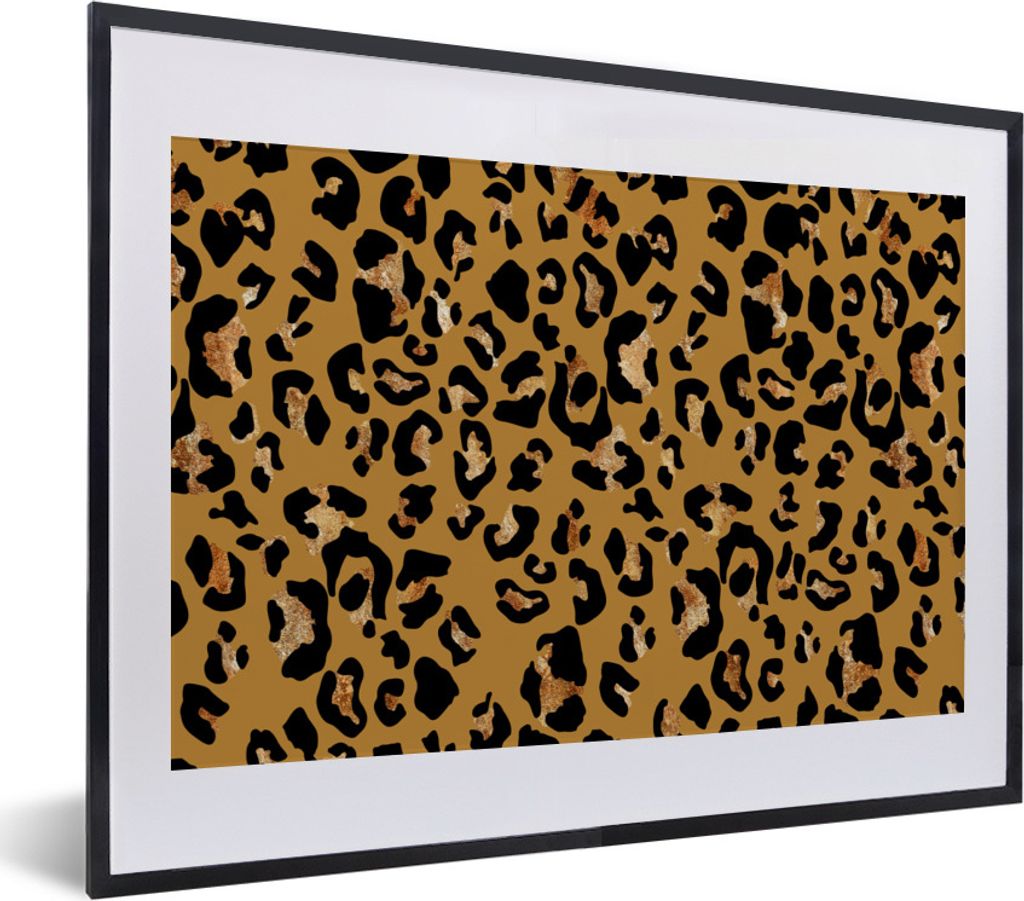 MuchoWow Gerahmtes Poster Tiere - Pantherdruck - Muster 40x30 cm - Poster mit Schwarzem Bilderrahmen Wandposter Rahmen Foto Bilder - Bilderrahmen...