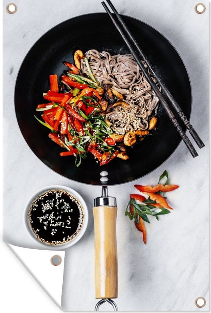 MuchoWow 40x60 cm Outdoor-Poster Gartendeko Sichtschutz Garten Poster für den Garten Wok-Schale in einer Wok-Pfanne auf weißem Hintergrund