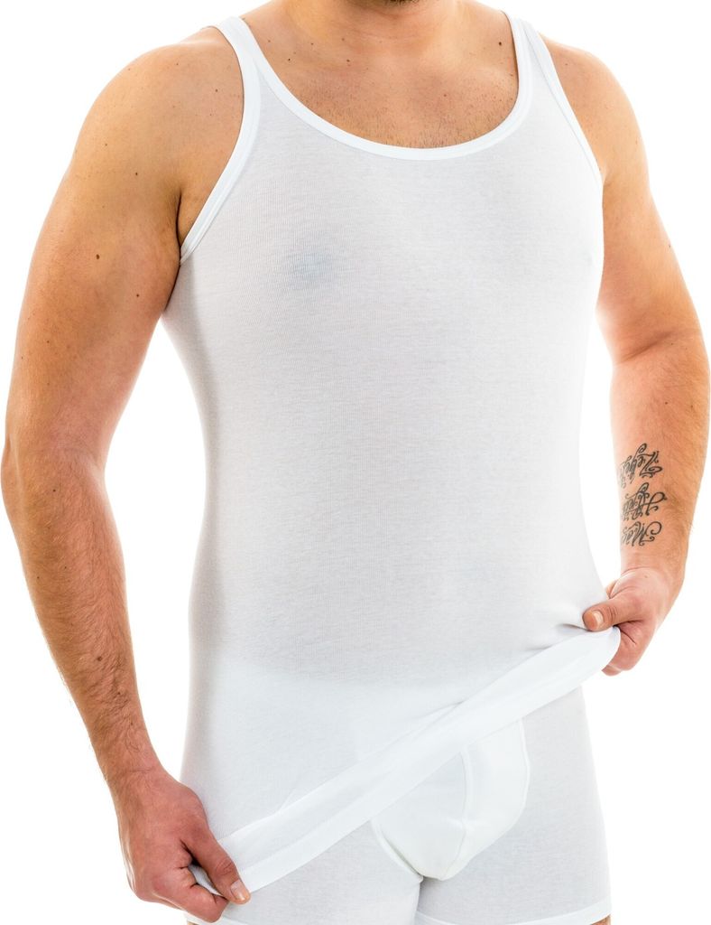 HERMKO 3007 extralanges Herren Unterhemd (+10 cm) Tank Top aus 100% Bio Baumwolle Größe 4 - 12, Größe:D 12 = EU 6XL, Farbe:weiß