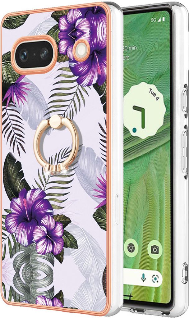 Hülle für Google Pixel 7A Muster TPU Silikon Stoßdämpfer Bumper Schutzhülle mit Ring Ständer Lila