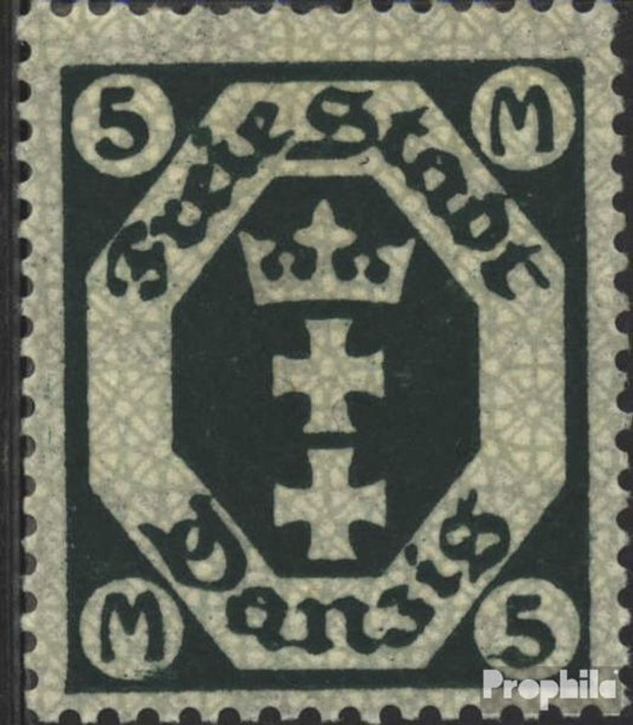 Briefmarken Danzig 1922 Mi 108Y , liegendes Wasserzeichen postfrisch Wappen