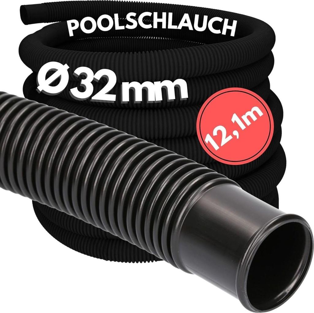 12,1 Meter Kalitec Poolschlauch 32mm, schwarz I Schwimmbadschlauch I Schlauch Pool I für Poolpumpe I flexibler Wasserschlauch I Pumpenschlauch I G...