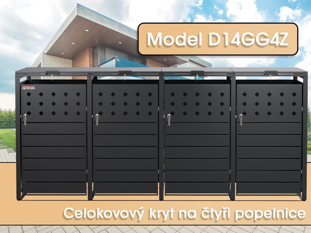 Prístrešok na koše D14GG4Z, na 4 koše s dvoma zámkami proti Obrázok produktu 