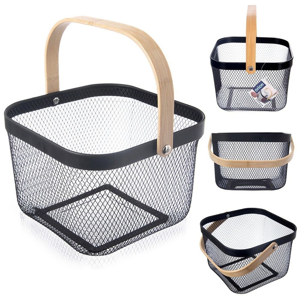 Orion Aufbewahrungskorb Metallkorb Drahtkorb aus Metall Obstkorb Gemüsekorb schwarz RADKA 27x24,5x17,5 cm